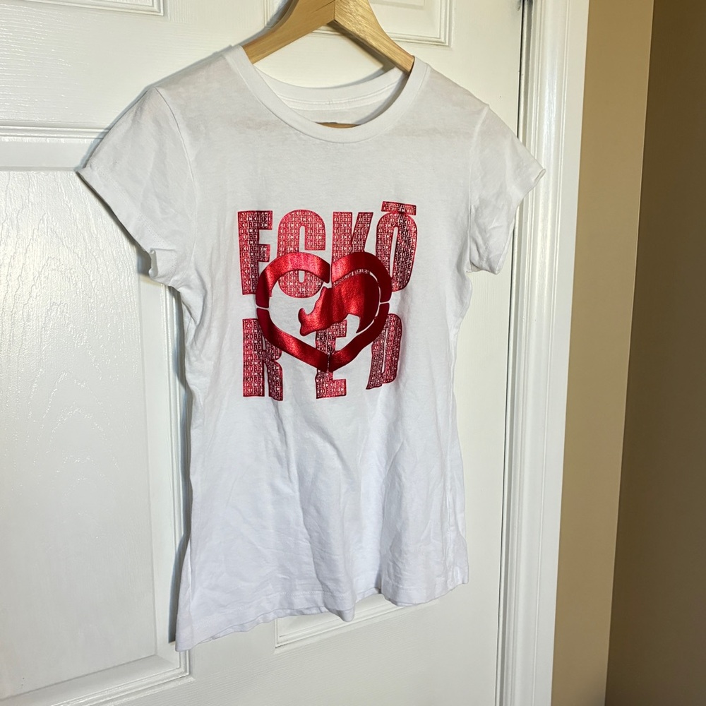 Ecko Red Women’s White Graphic Tee Red Logo Y2K Streetwear Size M